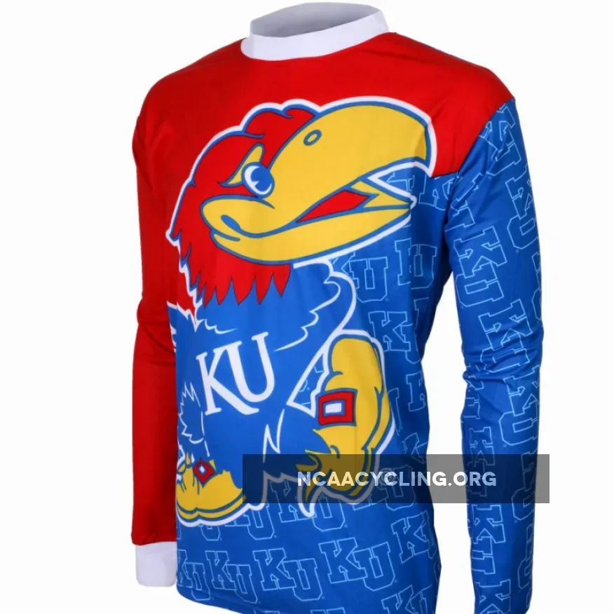 NCAA KU Kansas Jayhawks Mountain Long Sleeve MTB Bike Cycling Jerseys