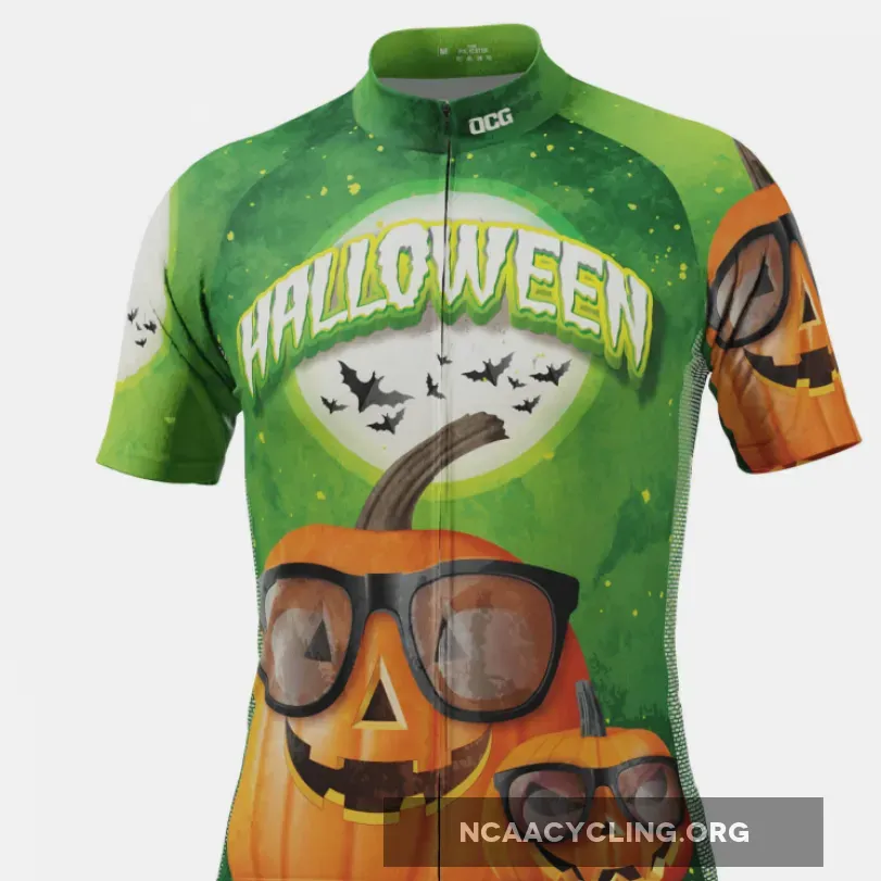 Men's Halloween Pumpkin Glasses Short Sleeve Cycling Jersey