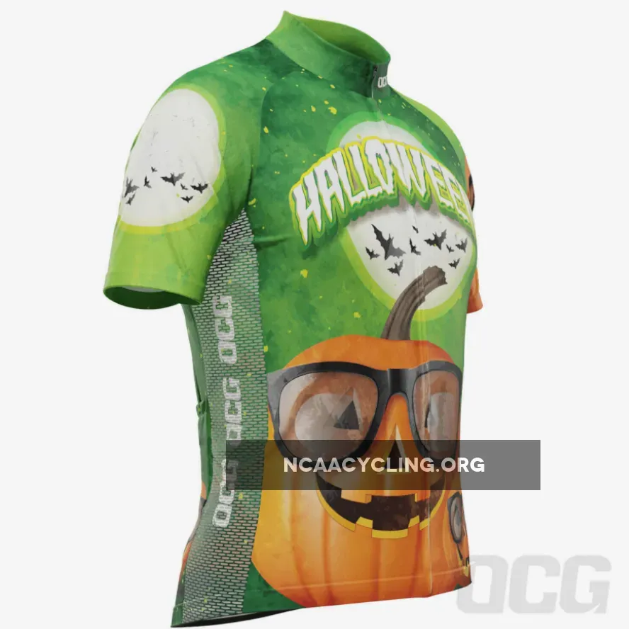 Men's Halloween Pumpkin Glasses Short Sleeve Cycling Jersey