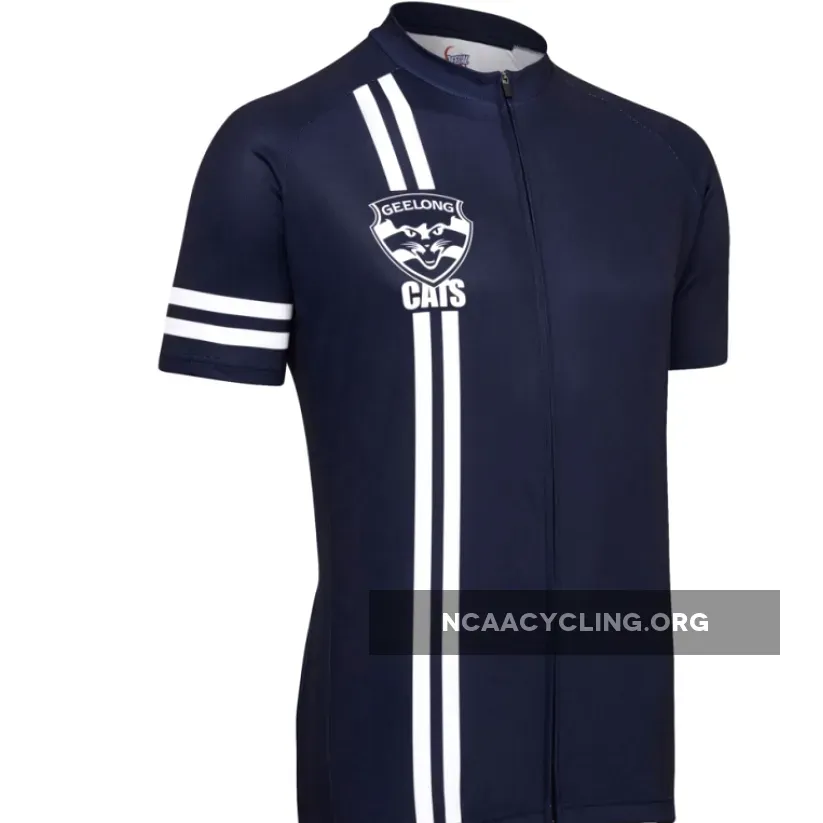 AFL Geelong Cats Authentic Short Sleeve Cycling Jersey Navy Blue White Vest