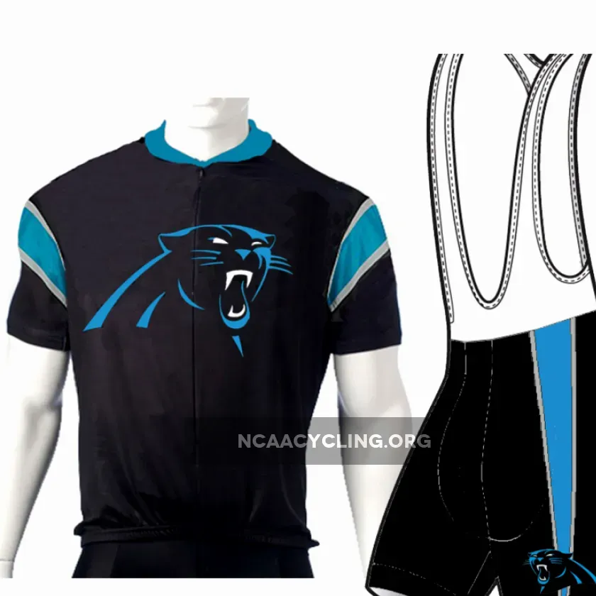 Carolina Panthers Cycling Jersey and Bib Shorts Set - Official NFL Team Gear Black/Teal/Blue.