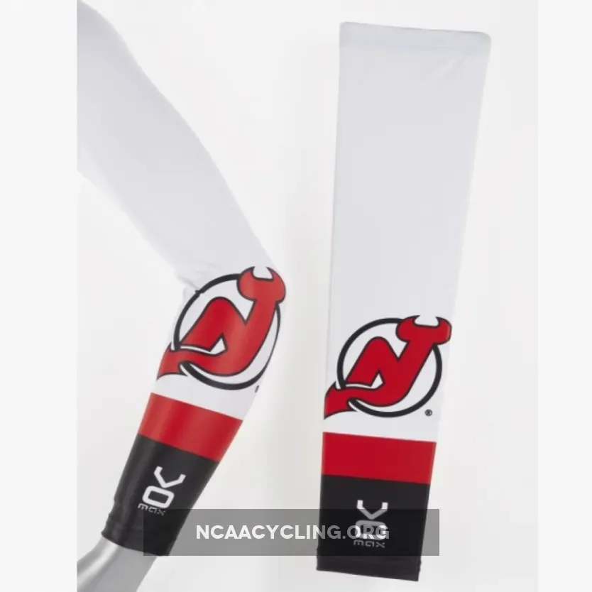 New Jersey Devils Cycling Arm Warmers with Red and Black Jersey Logo Graphic Sleeve.