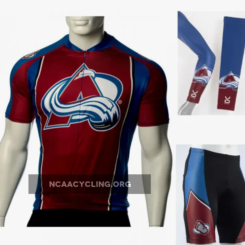 NHL Colorado Avalanche Cycling Jersey, Bib Shorts, and Arm Warmers Set Blue/Burgundy White
