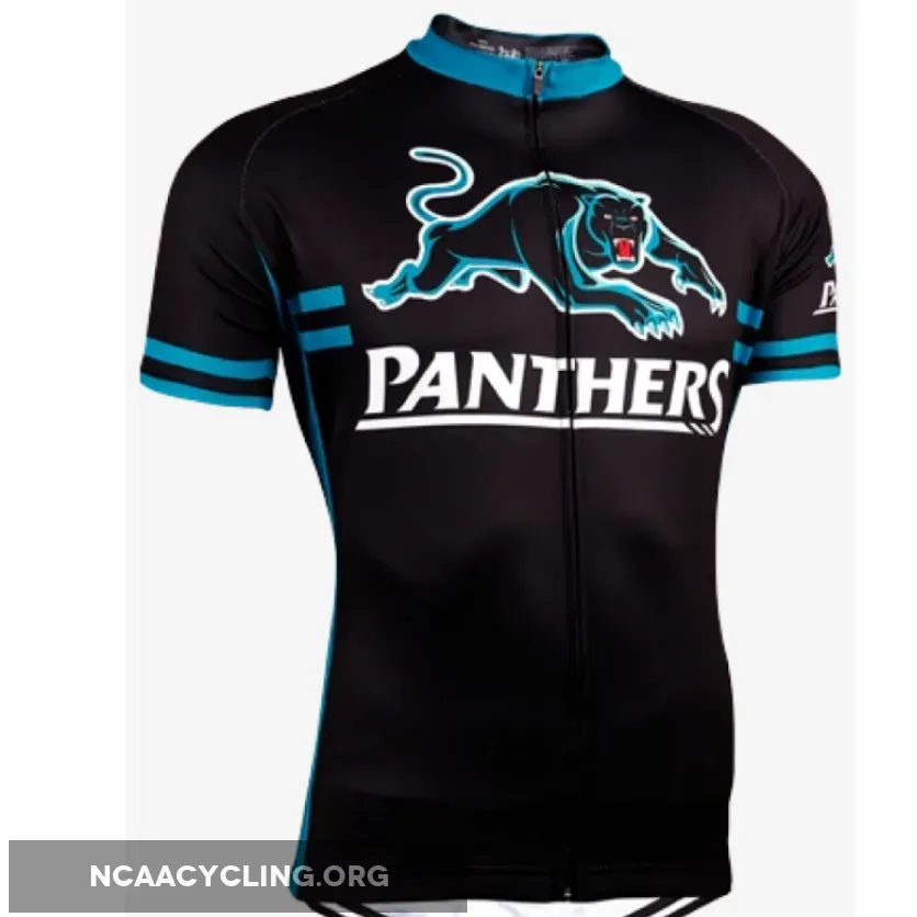 NRL Men's Black/Blue Penrith Panthers Cycling Jersey with Full Zip and Short Sleeve Design