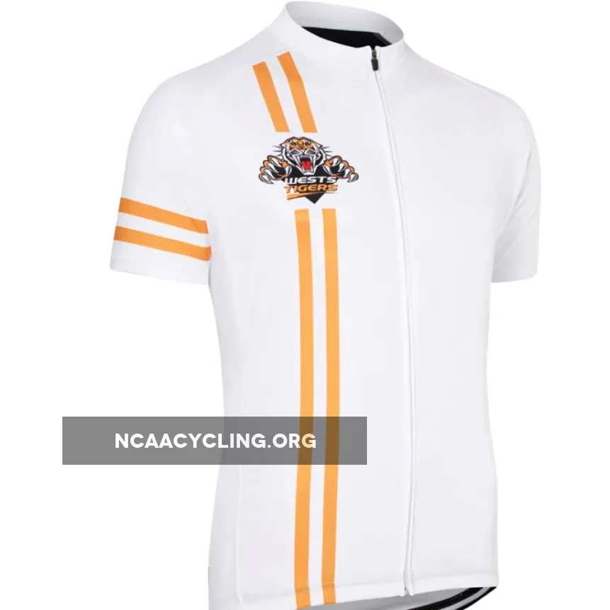 NRL Wests Tigers Official Cycling Jersey, Men's, Short Sleeve, White and Orange.