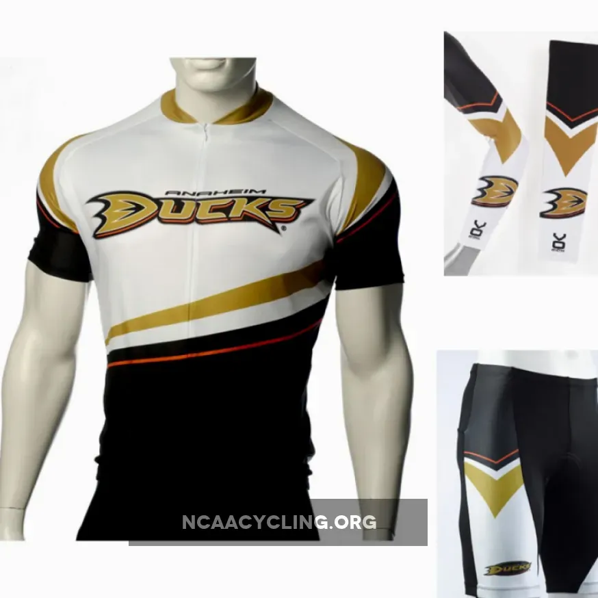 Official Anaheim Ducks Cycling Jersey Bib Shorts Set - White/Gold/Black Jersey & Regards Size