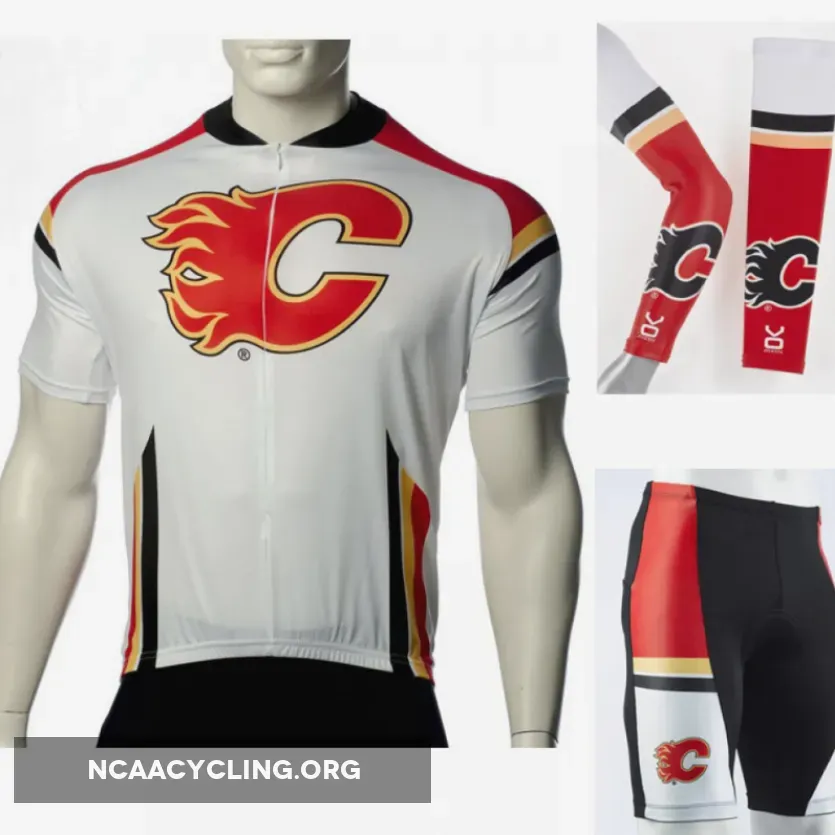 Official Calgary Flames Cycling Jersey Bib Shorts Arm Warmers NHL Pro Team Fit