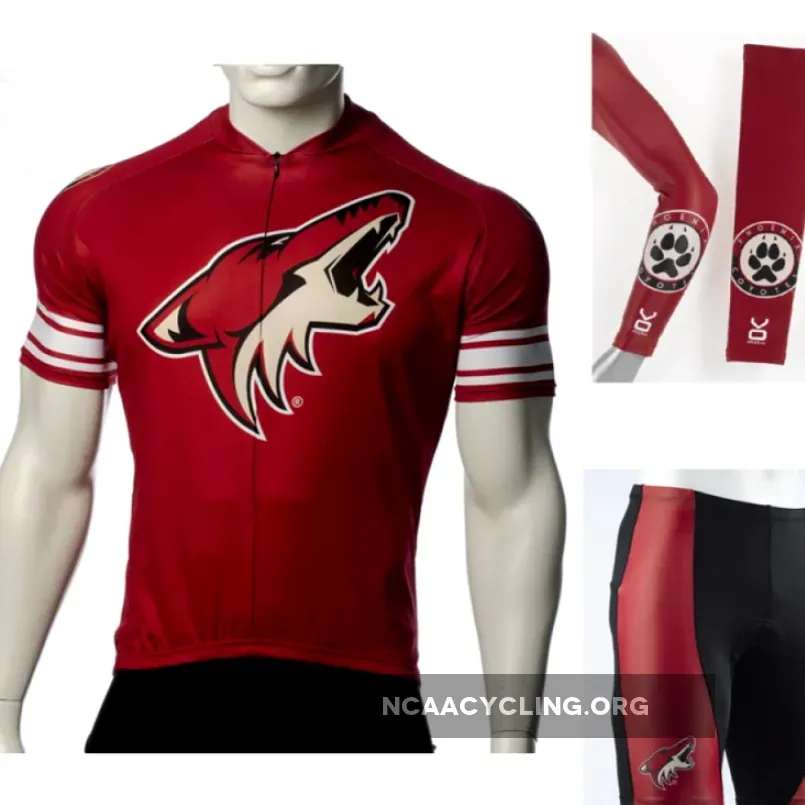 Official NHL Phoenix Coyotes Cycling Jersey Bib Shorts Set, Arm Warmers Red/Black/White