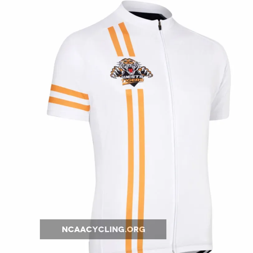 Official NRL Wests Tigers Cycling Jersey in White, Gold, Black Colors
