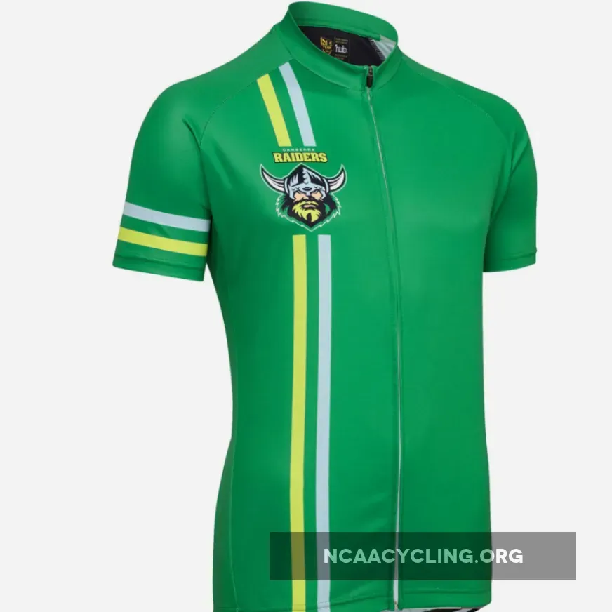 Officially Licensed Canberra Raiders Cycling Jersey in Green Yellow and White Color