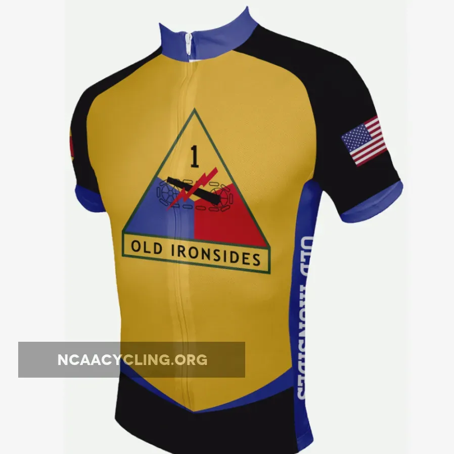 US Army 1st Armored Division Cycling Jersey Old Ironsides Yellow Navy Blue