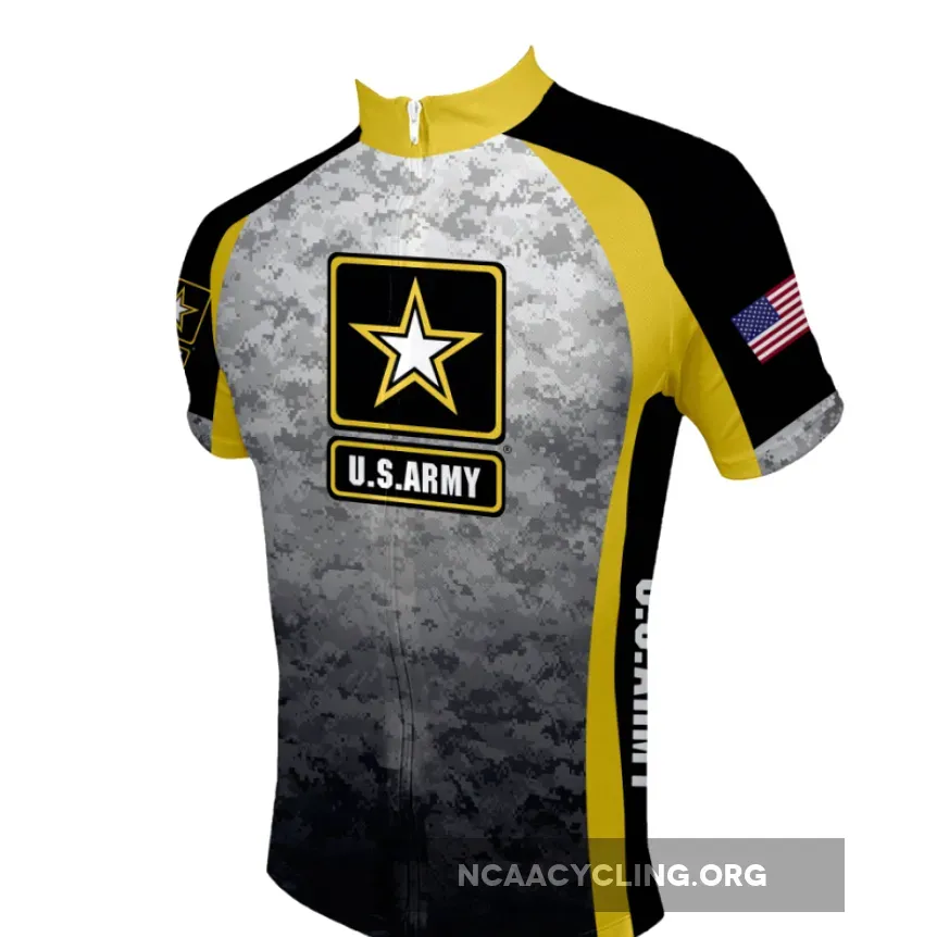 US Army Camo Cycling Jersey Military Gray/Yellow/Black Full Zip Long Sleeve Cycling Gear