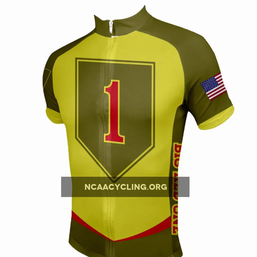 US Army Unit 1st Infantry Division Cycling Jersey Olive Green Yellow Red 8XL