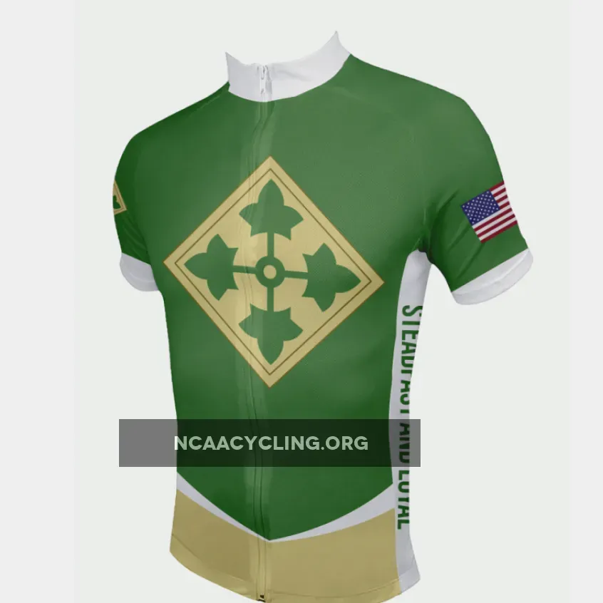 US Army Unit 4th Infantry Division Cycling Jersey with Diamond Emblem Green/Gold/White