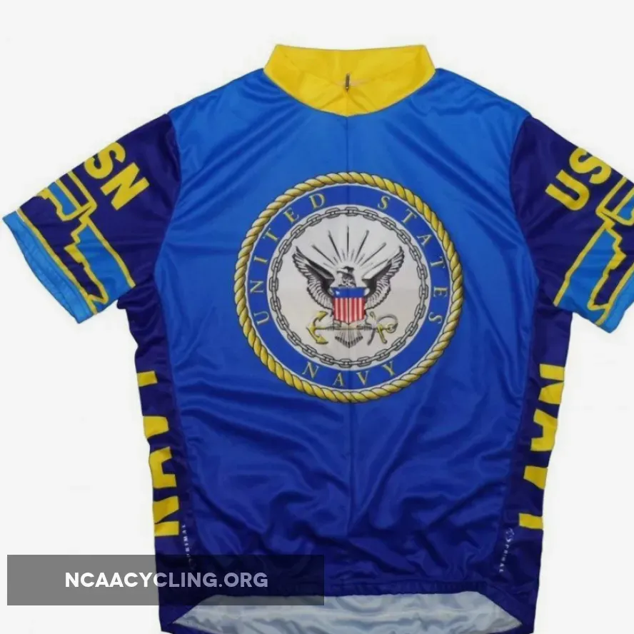 USN Navy Cycling Short Sleeve Jersey Blue Yellow White Helmet Bike Ride Jacket