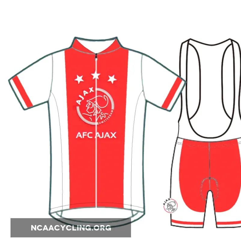 Women's AFC Ajax Cycling Jersey and Bib Shorts Kit - Red and White Cycling Gear for Female Cyclists.